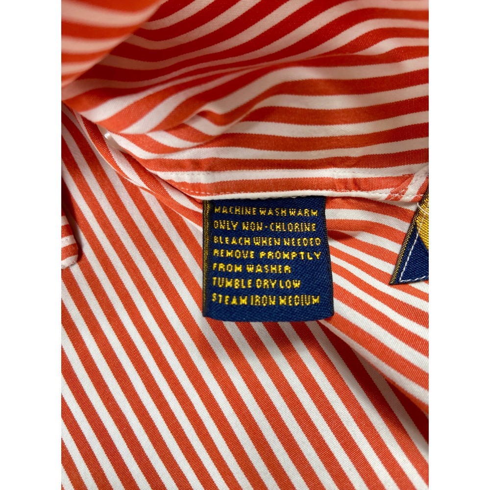 Ralph Lauren Rugby Shirt‎ Mens Medium Orange White Striped Long Sleeve Button Up - Picture 12 of 14